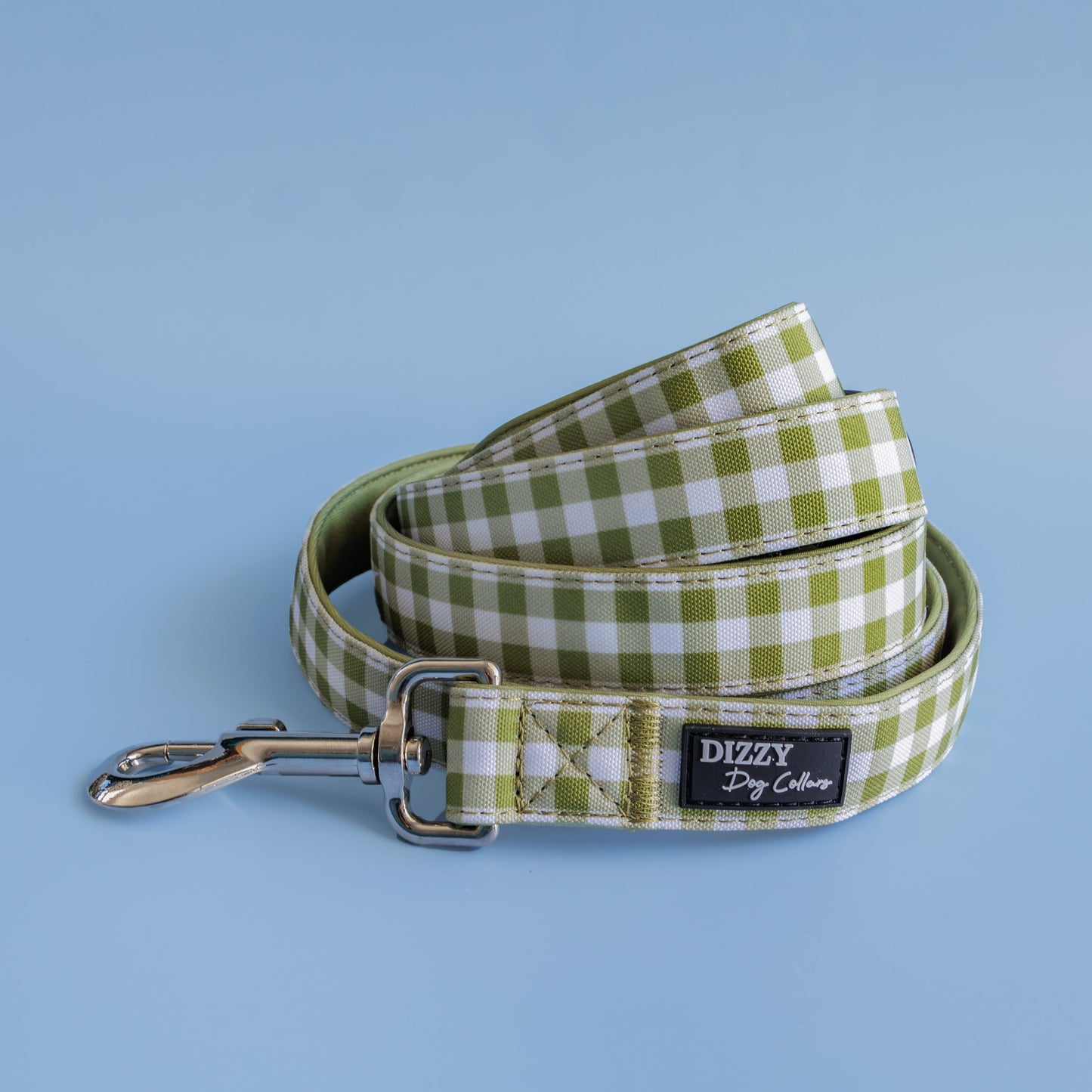 Olive Gingham Dog Leash | Canvas & Neoprene | Premium Quality Fully Padded Leash-Leash-Dizzy Dog Collars