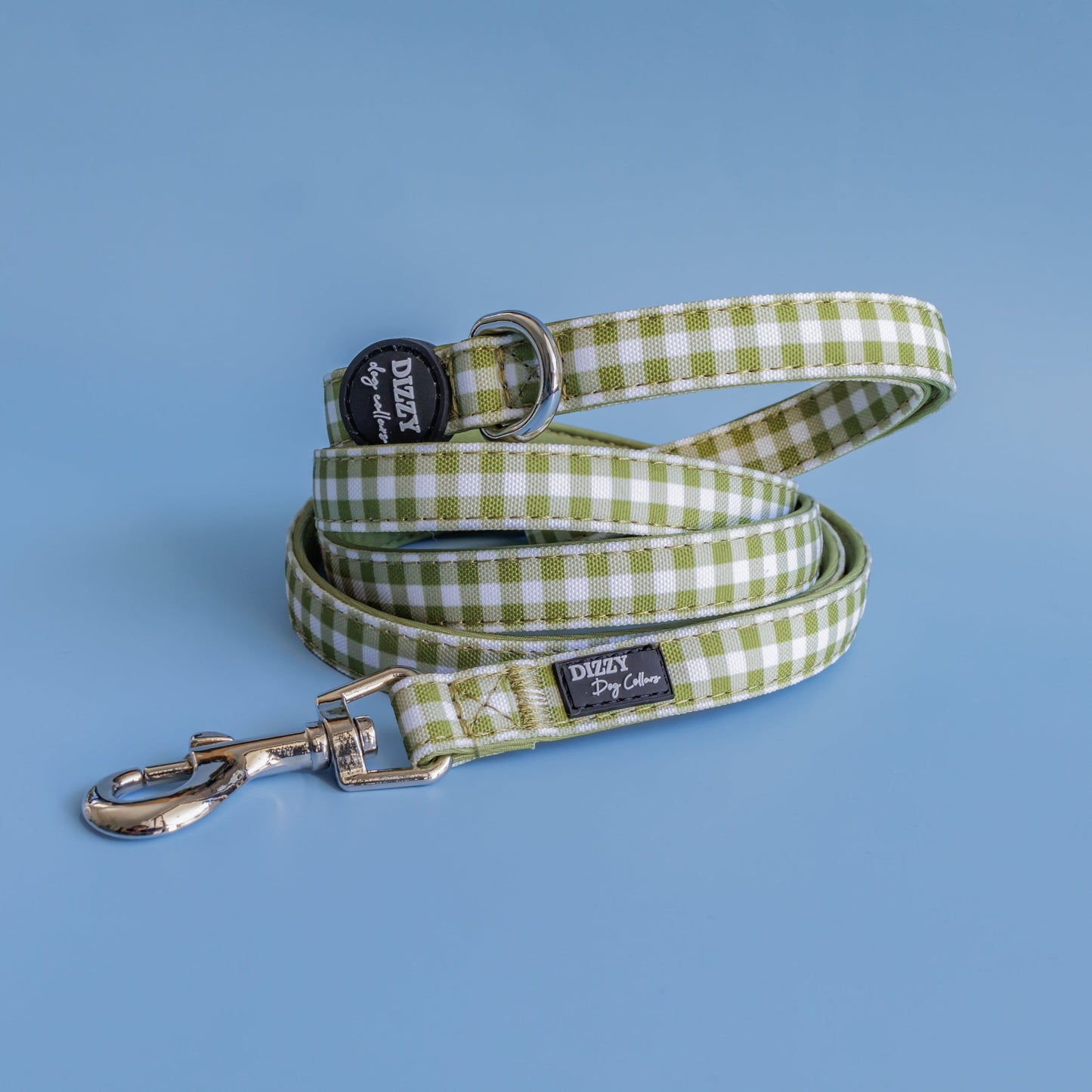 Olive Gingham Dog Leash | Canvas & Neoprene | High Quality Fully Padded Leash-Leash-Dizzy Dog Collars