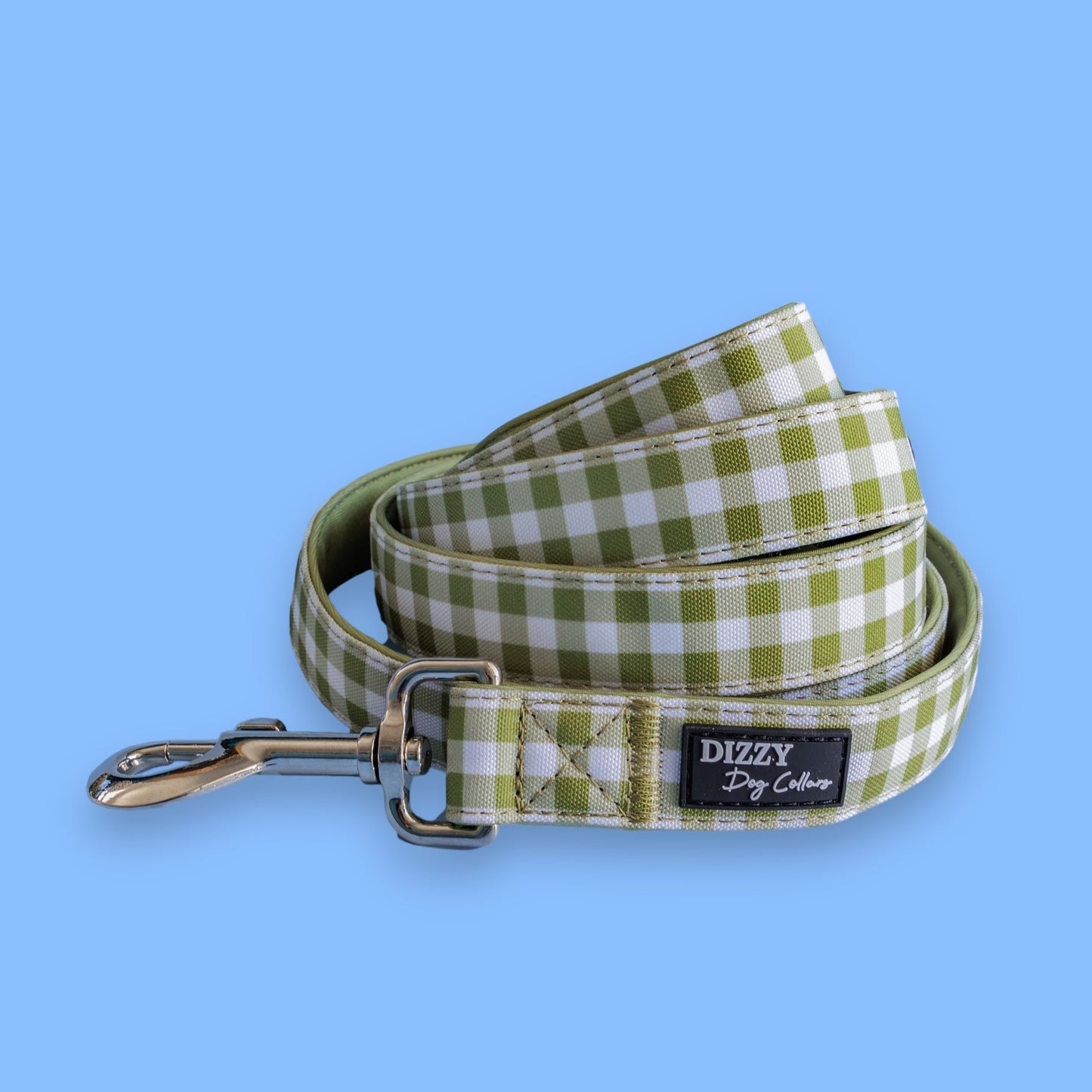 Olive Gingham Dog Leash | Canvas & Neoprene | Premium Quality Fully Padded Leash-Leash-Dizzy Dog Collars