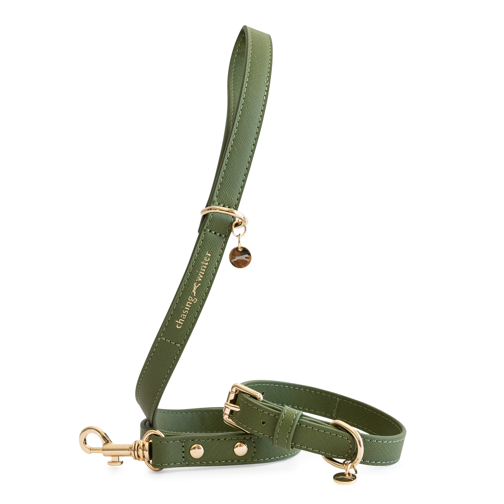 green dog collar and lead bundle - chasing winter